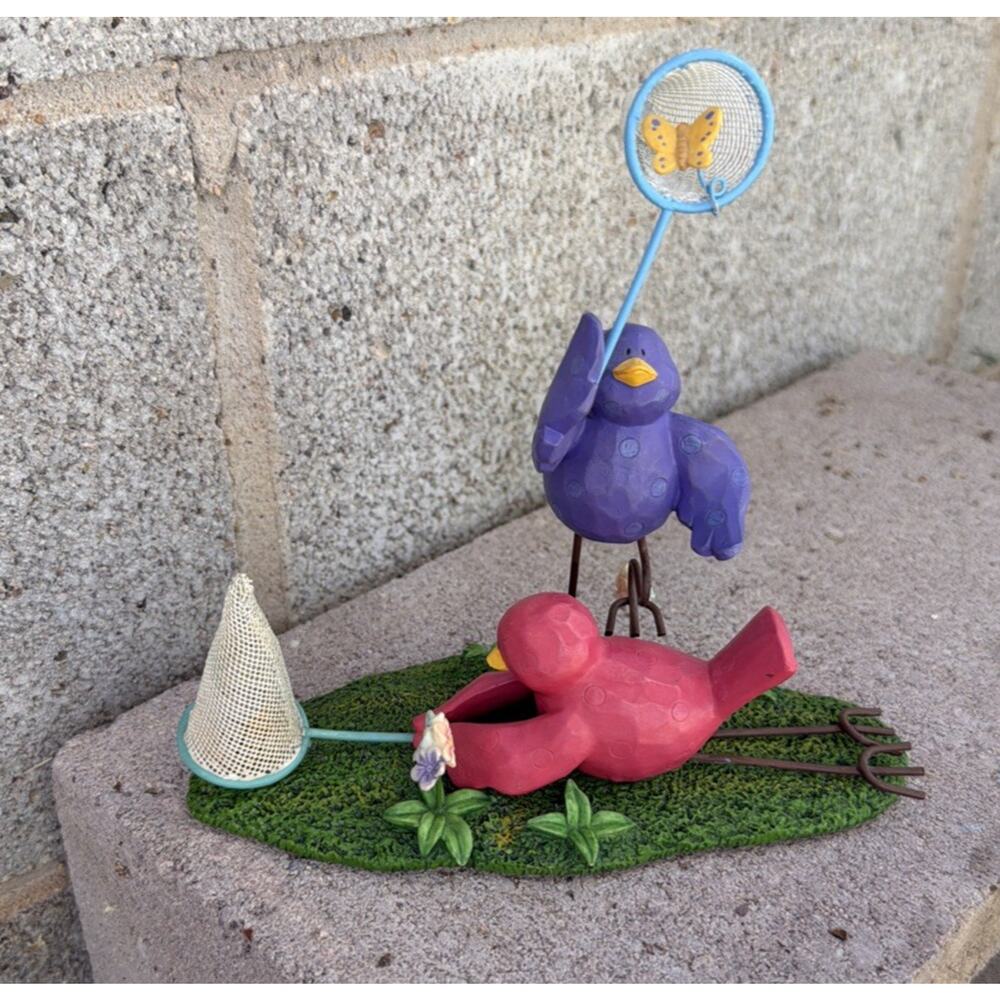 Russ Tweet Along With Me 11681 Pink Purple Birds Catching Butterflies Figurine